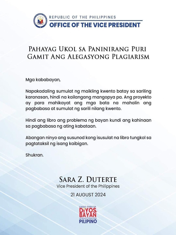 Sara Duterte Official Statement