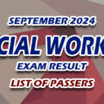 Social Worker Exam Result September 2024 - LIST OF PASSERS