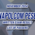 NAPOLCOM PESE Written Exam Result November 2024 - LIST OF PASSERS