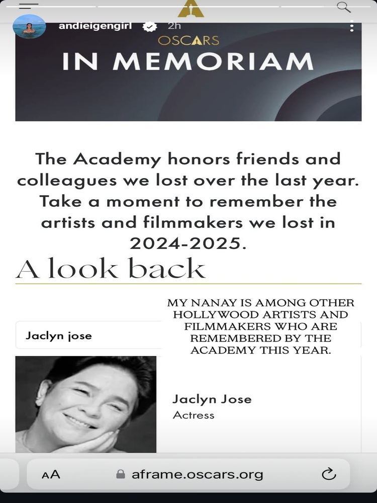 Jaclyn Jose  in Oscars Memoriam