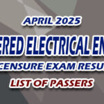 Registered Electrical Engineer Licensure Exam Result April 2025 - LIST OF PASSERS