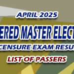 Registered Master Electrician Licensure Exam Result April 2025 - LIST OF PASSERS
