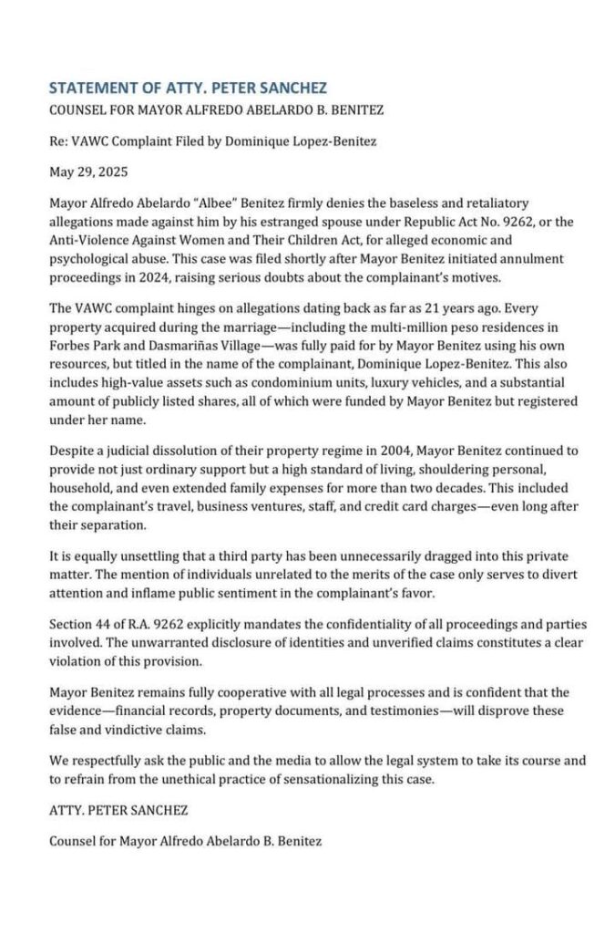 Albee Benitez Official Statement