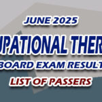Occupational Therapist Board Exam Result June 2025 - LIST OF PASSERS